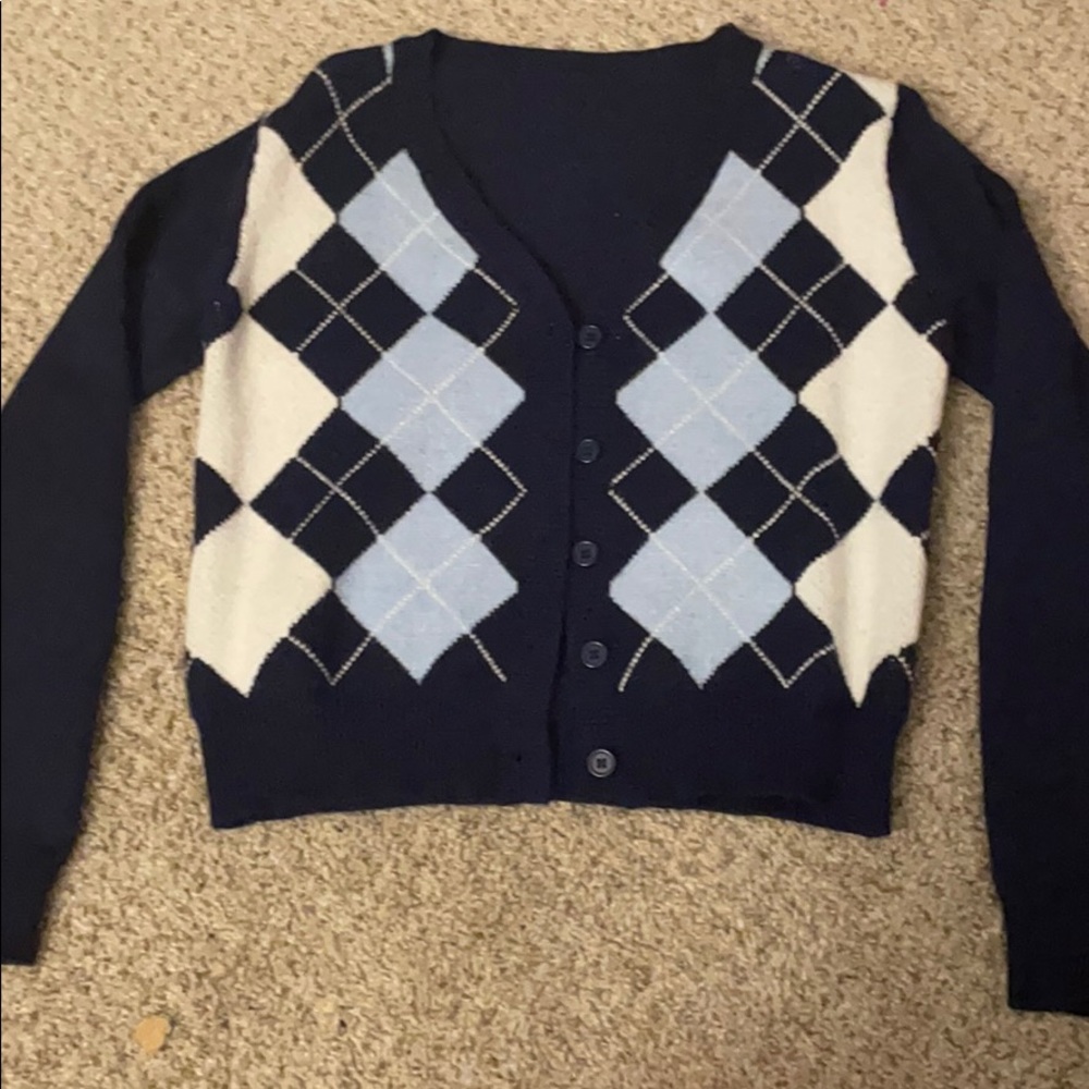 Argyle Pattern Button Through Cardigan (SHEIN)